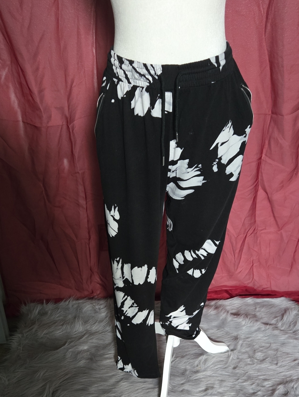 Black & White Tie-Dye Jogger Pants - Casual Pull-On
